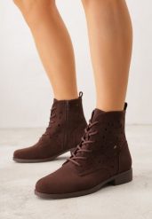 Brązowe Ażurowe Botki ze Sznurowaną Cholewką Sephylia. Brązowe botki damskie Renee, z jeansu, boho, bez obcasa, na płaskiej podeszwie, bez zapięcia. Za 129.99 zł.