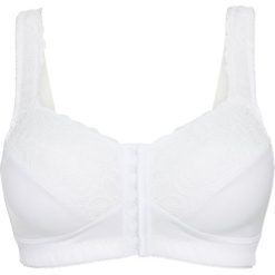 Biustonosz odciążający bez fiszbinów z zapięciem z przodu. Białe biustonosze bonprix, bez wzorów, z koronki. Za 77.99 zł.
