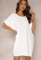 Biała Sukienka Mini o Fasonie Nietoperza z Okrągłym Dekoltem Maglia. Białe sukienki damskie Renee, bez wzorów, bez ramiączek. W wyprzedaży za 55.99 zł.