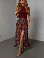 Milan Kiss Spódnica w kolorze czerwono-jasnobrązowym rozmiar: M. Brązowe spódnice damskie Milan Kiss, na co dzień, m, bez wzorów, maxi. Za 152.98 zł.