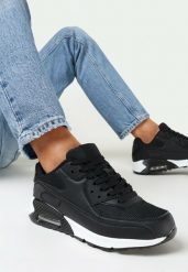 Czarno-Białe Sneakersy na Grubej Podeszwie z Wstawką Denni. Czarne obuwie sportowe damskie Born2be, przed kostkę, bez zapięcia. Za 99.99 zł.