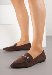 Brązowe Mokasyny Vices z Noskiem w Szpic i Metaliczną Aplikacją Rilemise. Brązowe mokasyny damskie Born2be, bez obcasa. Za 64.99 zł.