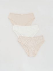 Bawełniane majtki figi 3 pack - kremowy. Białe figi Reserved, bez wzorów, z bawełny. Za 49.99 zł.