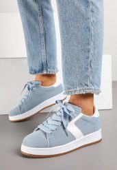 Jasnoniebieskie Sneakersy Ozdobione Paskiem Zrulla. Niebieskie obuwie sportowe damskie Born2be, z jeansu, bez zapięcia. Za 99.99 zł.