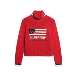 Sweter damski z golfem Superdry Americana. Czerwone golfy damskie Superdry, bez wzorów, bez ramiączek. Za 392.65 zł.