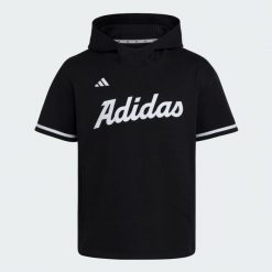 Bluza z kapturem i krótkim rękawem adidas Dugout. Czarne bluzy damskie Adidas, bez wzorów, z polaru, z kapturem. Za 349.00 zł.