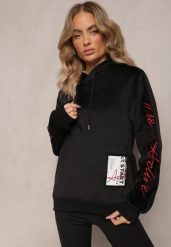 Czarna Bluza z Polarem i Haftami na Rękawach Janakame. Czarne bluzy damskie Renee, na jesień, l, bez wzorów, z bawełny, z kapturem. Za 79.99 zł.
