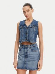 Guess Jeans Kamizelka W5GN74 D5M46 Granatowy Regular Fit. Niebieskie kamizelki damskie Guess Jeans, l, z aplikacjami, z bawełny, bez kaptura. Za 209.99 zł.