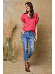 Joséfine Lniana koszulka "Quinto" w kolorze różowym rozmiar: L. Różowe bluzki damskie Joséfine, l, bez wzorów, ze lnu, bez kołnierzyka, bez ramiączek. Za 108.99 zł.