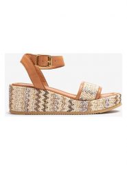 Unisa Skórzane sandały w kolorze jasnobrązowym na koturnie rozmiar: 40. Brązowe sandały damskie Unisa, bez wzorów, z otwartym noskiem, bez obcasa, na koturnie, bez zapięcia. Za 260.99 zł.