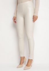 Ciemnobeżowe Legginsy z Ekoskóry z Wysokim Stanem i Imitacją Kieszeni Merievia. Brązowe legginsy damskie Born2be, m, bez wzorów, z jeansu. Za 39.99 zł.