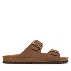 Klapki Grünland. Brązowe klapki damskie Grünland, bez wzorów, bez obcasa, bez zapięcia. Za 259.99 zł.