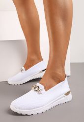 Białe Półbuty Tenisówki z Elastyczną Cholewką i Klamrą Vaiara. Białe obuwie sportowe damskie Born2be, z jeansu, bez zapięcia, tenisowe. Za 49.99 zł.