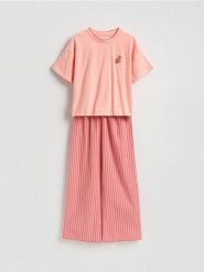 Dwuczęściowa piżama z nadrukiem - intenstywna czerwień. Czerwone piżamy damskie Reserved, bez wzorów, z bawełny, bez ramiączek. Za 139.99 zł.