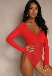 Czerwone Body Vices o Fasonie Longsleeve z Dekoltem w Kształcie V Asstre. Czerwone body i gorsety Renee, bez wzorów, z jeansu. Za 69.99 zł.