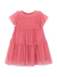 Mayoral Sukienka elegancka 3917 Koralowy Regular Fit. Pomarańczowe sukienki dziewczęce Mayoral, bez wzorów, z syntetyku, bez ramiączek. Za 189.99 zł.