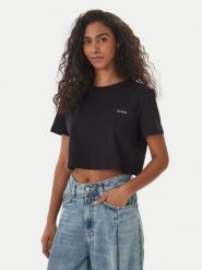 Guess T-Shirt V6GI17 K2984 Czarny Regular Fit. Czarne t-shirty damskie Guess, xxs, z aplikacjami, z bawełny, bez kołnierzyka. Za 134.99 zł.