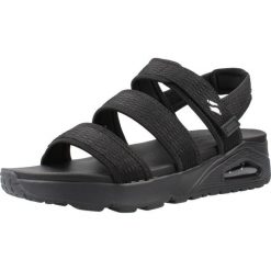Sandały SKECHERS 120017S Czarny. Czarne sandały damskie Skechers, bez wzorów, z tkaniny, bez obcasa, bez zapięcia. Za 220.99 zł.