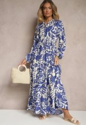 Niebieska Sukienka Rozkloszowana z Wiskozą i Abstrakcyjnym Wzorem Firozi. Niebieskie sukienki damskie Renee, bez wzorów, z wiskozy, eleganckie, bez ramiączek. W wyprzedaży za 97.99 zł.
