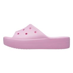 Klapki Dla Dorosłych Crocs Classic Platform Slide. Niebieskie klapki damskie Crocs, bez wzorów, z materiału, bez obcasa, bez zapięcia. Za 139.99 zł.