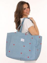 Zwillingsherz Shopper bag w kolorze błękitnym rozmiar: onesize. Niebieskie shopper bag Zwillingsherz, bez wzorów, z materiału, na ramię, bez dodatków. Za 113.99 zł.