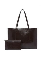 Calvin Klein Torebka Foil Logo Glossy Tote W/ Pouch LV04F3537G Brązowy. Brązowe shopper bag Calvin Klein, bez wzorów, ze skóry, bez dodatków. Za 649.99 zł.