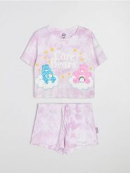 Bawełniana piżama dwuczęściowa z nadrukiem Care Bears - fioletowy. Fioletowe piżamy damskie Sinsay, bez wzorów, z bawełny, bez ramiączek. Za 39.99 zł.
