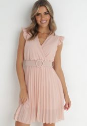 Różowa Sukienka Geving. Czerwone sukienki damskie Born2be, bez wzorów, z tkaniny, retro, bez ramiączek. Za 149.99 zł.