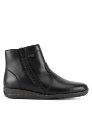Rieker Botki 98252-01 Czarny. Czarne botki damskie Rieker, ze skóry, bez obcasa, na płaskiej podeszwie, bez zapięcia. Za 314.99 zł.