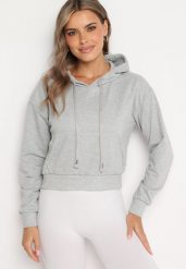 Jasnoszara Bluza z Dodatkiem Bawełny z Kapturem Wykończona Ściągaczami Evista. Szare bluzy damskie Born2be, l, bez wzorów, z bawełny, z kapturem. Za 29.99 zł.