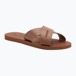 Klapki damskie Havaianas Aqua. Brązowe klapki damskie Havaianas, bez wzorów, bez obcasa, bez zapięcia. Za 83.99 zł.