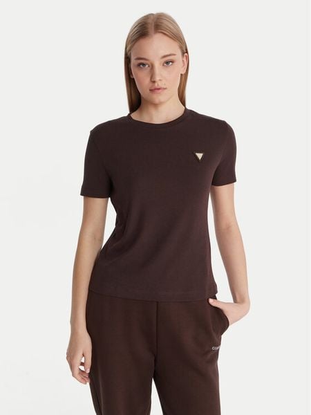 Guess T-Shirt V6RI17 KD741 Brązowy Regular Fit. Brązowe t-shirty damskie Guess, xl, z aplikacjami, z bawełny, bez kołnierzyka. Za 179.99 zł.