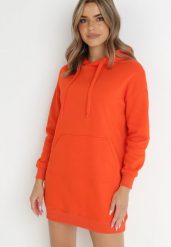 Pomarańczowa Bluza Długa z Kapturem Nilalra. Brązowe bluzy damskie Born2be, l, bez wzorów, z bawełny, z kapturem. Za 99.99 zł.