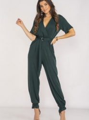 Kombinezon Model A660 Bottle Green - awama. Zielone kombinezony damskie Awama, na lato, l, bez wzorów, z elastanu, eleganckie, bez kołnierzyka, bez ramiączek, długie. Za 468.08 zł.