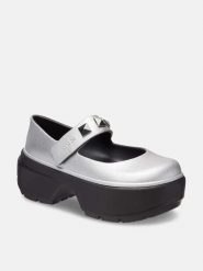 Crocs Baleriny "Stomp Metallic Jane" w kolorze srebrno-białym rozmiar: 38/39. Czarne balerinki damskie Crocs, bez wzorów. Za 249.45 zł.
