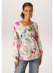 Aniston Bluzka w kolorze jasnoróżowo-zielonym rozmiar: 38. Różowe bluzki damskie Aniston, bez wzorów, z bawełny, bez kołnierzyka, bez ramiączek. Za 130.99 zł.