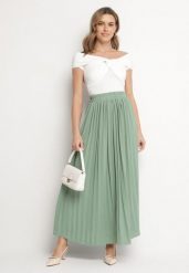 Zielona Spódnica o Rozkloszowanym Kroju z Plisami i Gumką w Talii Ulithra. Zielone spódnice damskie Born2be, na co dzień, xl, bez wzorów, eleganckie, maxi. Za 54.99 zł.