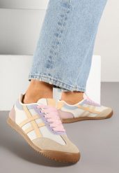 Beżowo-Różowe Sneakersy Typu Klasyczne Tenisówki Isnnoria. Brązowe obuwie sportowe damskie Renee, z jeansu, bez zapięcia, tenisowe. Za 74.99 zł.