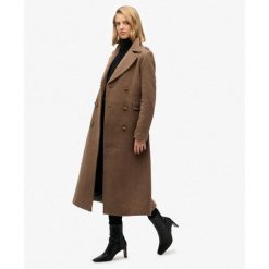 Płaszcz z Mieszanki Wełny z Podwójnym Rzędem Guzików. Brązowe płaszcze damskie Superdry, bez wzorów, z wełny, bez kaptura. W wyprzedaży za 911.85 zł.