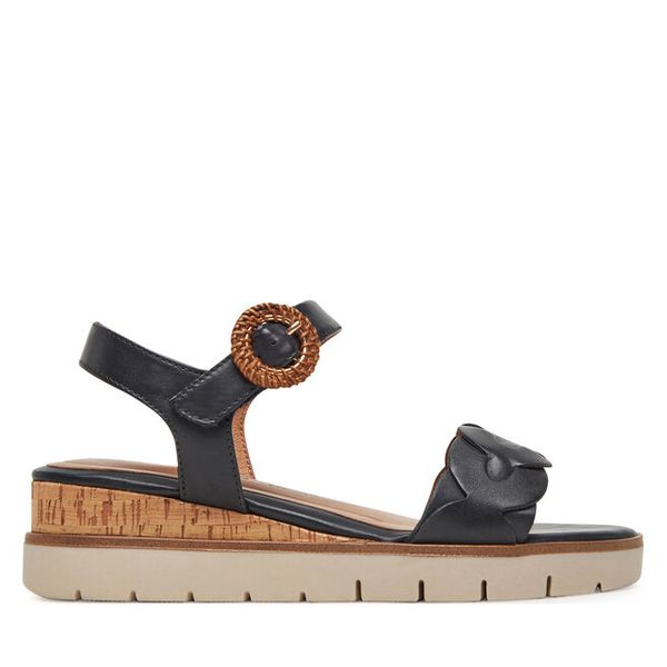 Sandały Tamaris. Niebieskie sandały damskie Tamaris, bez wzorów, bez obcasa, na koturnie, bez zapięcia. Za 339.99 zł.