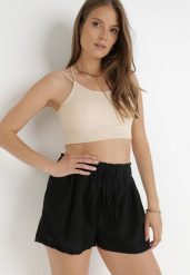 Czarne Szorty Kyggia. Czarne szorty damskie Born2be, bez wzorów, z podwyższonym stanem. Za 44.99 zł.