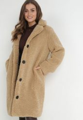 Beżowy Płaszcz Futrzany Teddy Gavi. Brązowe płaszcze damskie Born2be, l, bez wzorów, z futra, bez kaptura. Za 299.99 zł.