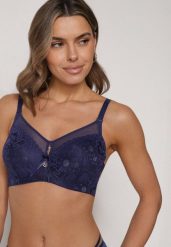 Granatowy Biustonosz z Koronką i Transparentną Wstawką Heliphine. Niebieskie biustonosze Born2be, bez wzorów, z koronki. Za 39.99 zł.