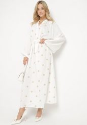 Biała Wiskozowa Sukienka o Kroju Oversize z Ozdobnym Haftem Naleniel. Białe sukienki damskie Born2be, bez wzorów, z wiskozy, bez ramiączek. W wyprzedaży za 118.99 zł.