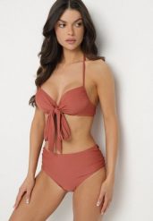 Jasnobrązowe Bikini Biustonosz z Ozdobnym Wiązaniem i Majtki Figi Fevonellea. Brązowe bikini Born2be, z aplikacjami. Za 64.99 zł.