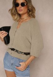 Beżowy Kardigan z Rękawem 3/4 z Dodatkiem Wełny Iffarisse. Brązowe kardigany damskie Renee, bez wzorów, z jeansu. Za 139.99 zł.