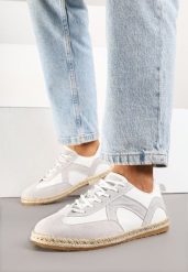 Biało-Szare Sneakersy w Stylu Klasycznych Tenisówek z Plecioną Podeszwą Fevanelle. Białe obuwie sportowe damskie Born2be, z jeansu, bez zapięcia, tenisowe. Za 64.99 zł.
