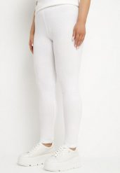 Białe Bawełniane Legginsy z Gumką w Pasie Mevora. Białe legginsy damskie Born2be, plus size, bez wzorów, z bawełny. Za 19.99 zł.