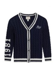 Guess Kardigan J6YR09 Z0841 Granatowy Regular Fit. Niebieskie swetry dziewczęce Guess, z aplikacjami, z syntetyku, bez kołnierzyka, bez ramiączek. Za 294.99 zł.