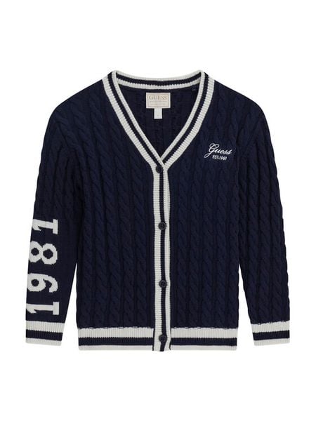 Guess Kardigan J6YR09 Z0841 Granatowy Regular Fit. Niebieskie swetry dziewczęce Guess, z aplikacjami, z syntetyku, bez kołnierzyka, bez ramiączek. Za 294.99 zł.